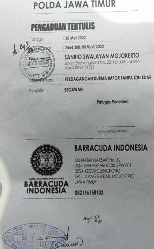 Supermarket Tersohor Sanrio Dilaporkan Barracuda di Polda Jatim