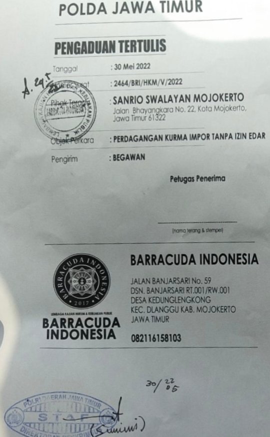 Supermarket Tersohor Sanrio Dilaporkan Barracuda di Polda Jatim