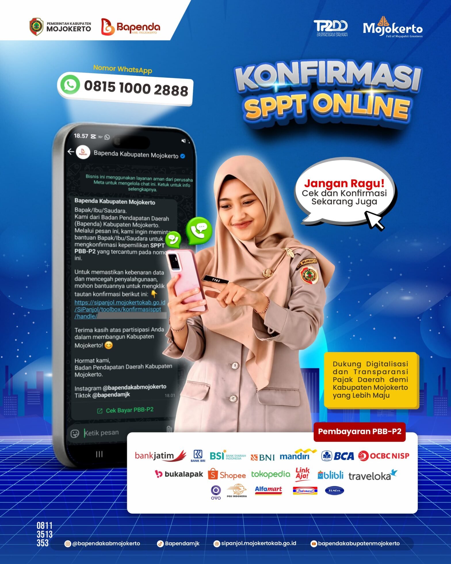 Centang Biru WhatsApp Jadi Andalan Bapenda Mojokerto Pastikan Keamanan Layanan SPPT Online