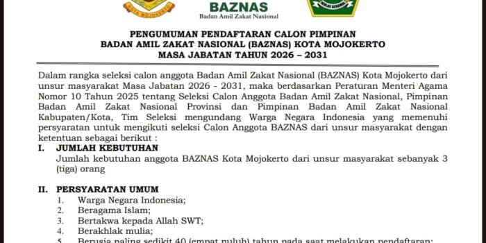 IMG-20251025-WA0072 Dibuka Seleksi Calon Pimpinan BAZNAS Kota Mojokerto Periode 2026–2031