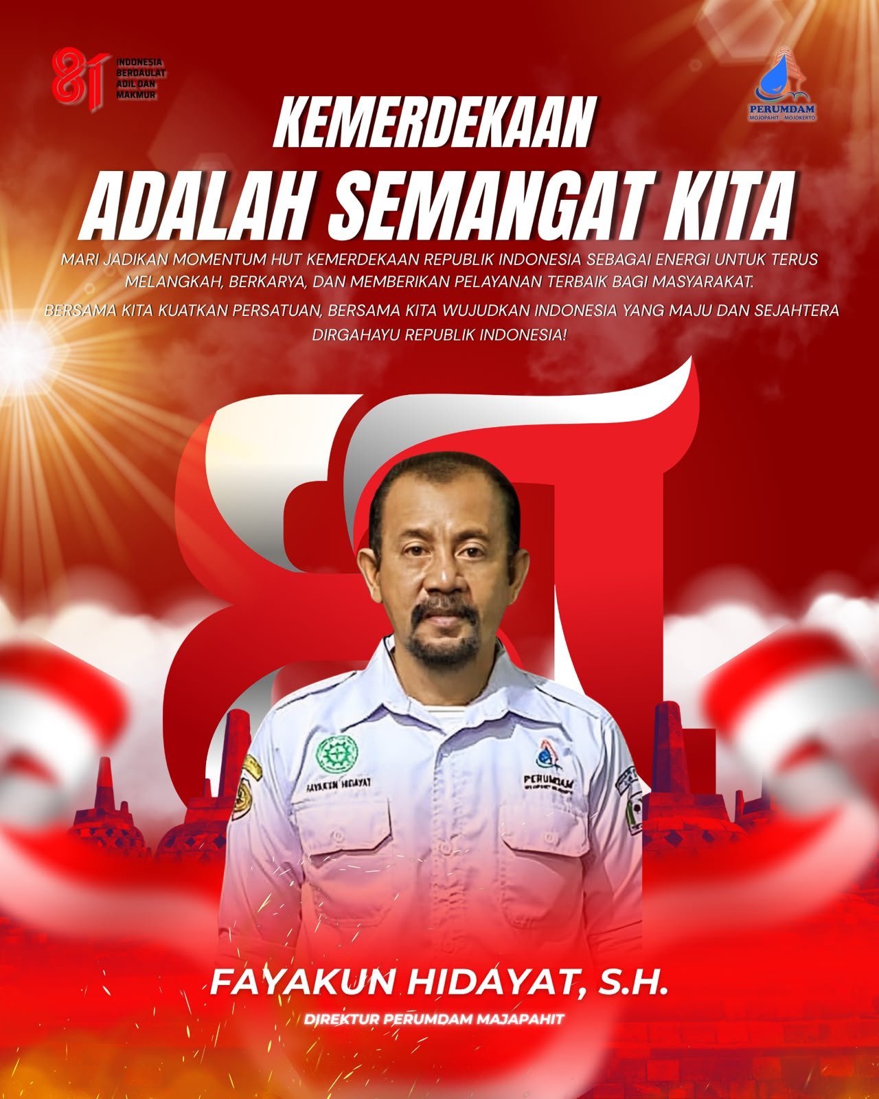 Direktur Perumdam Mojopahit Mojokerto Mengucapkan Peringatan Ulang Tahun ke-81 Republik Indonesia